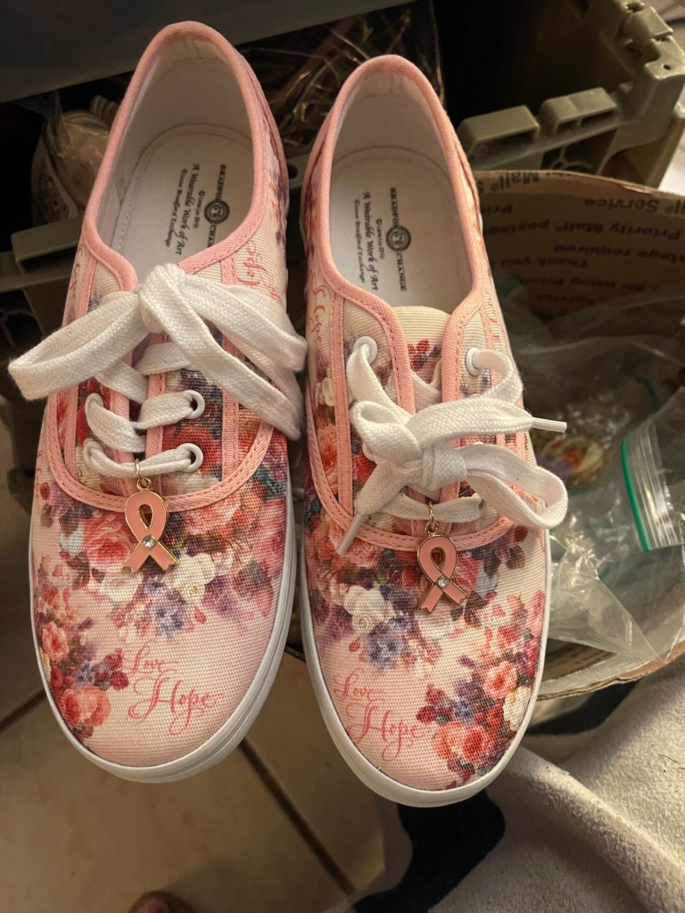 The Bradford Exchange Pink Floral Sneakers with Ribbon Charms